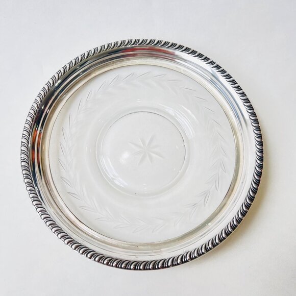 Vintage Sterling Silver Trimmed Glass/Crystal 7.5” Serving plate - Picture 1 of 7